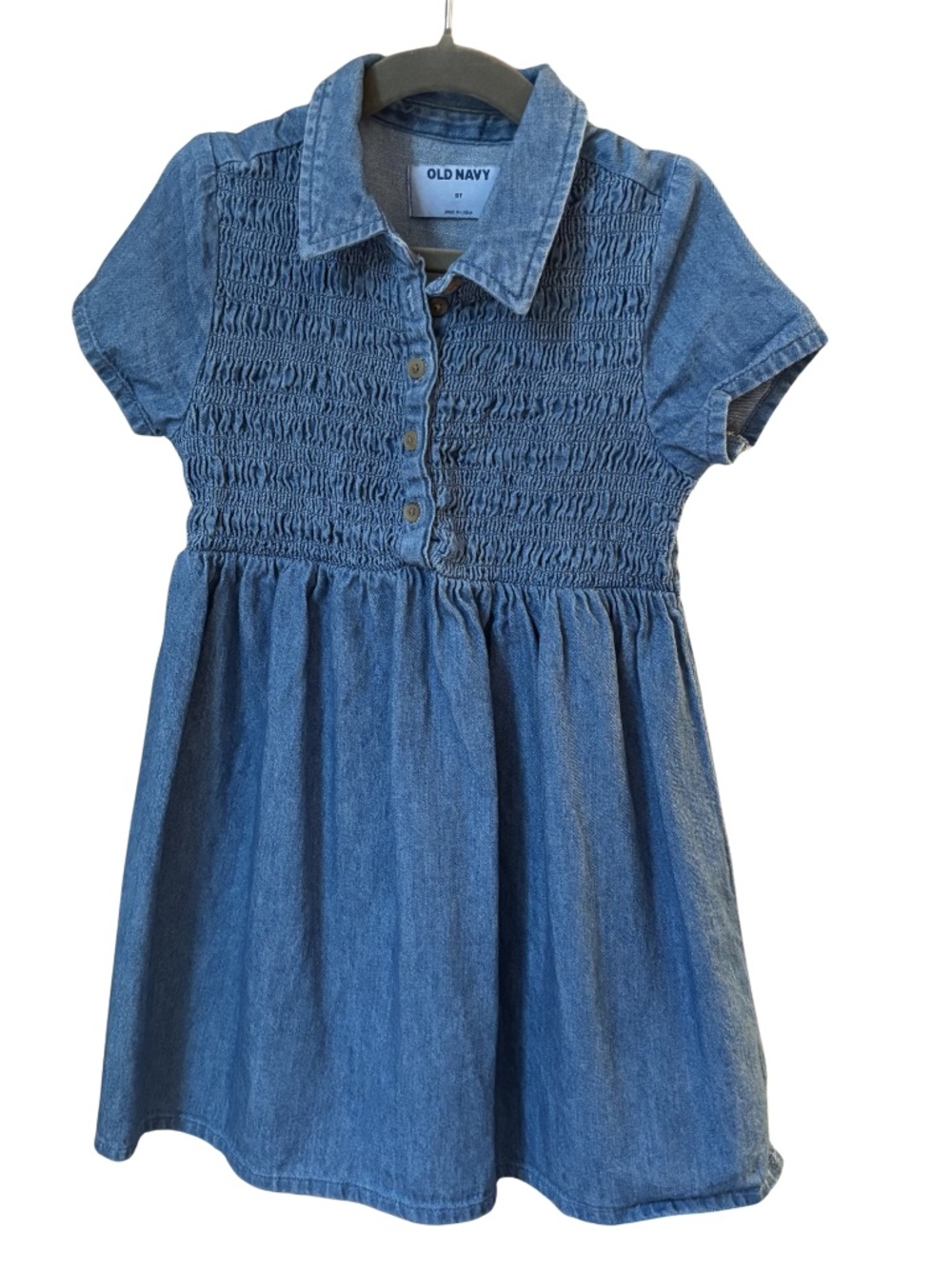 Chambray Girls Short Sleeve Dress